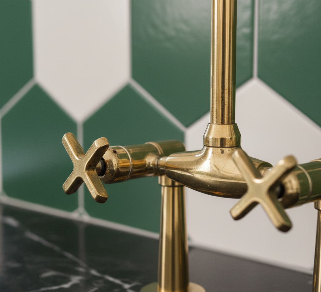 The Medina Curve: Hand-Forged Bridge Faucet – Artisan Brass Series with Curved Architectural Legs