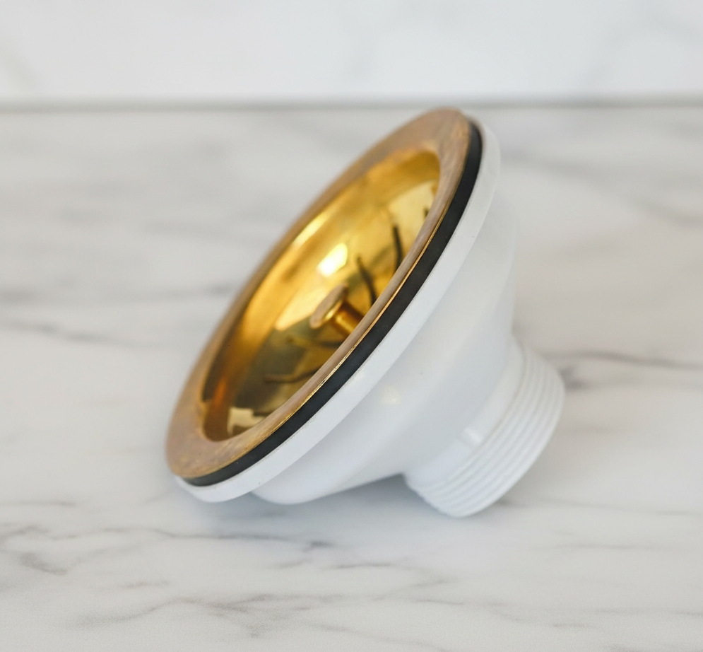 The Medina Artisan Sink Strainer – Hand-Finished Unlacquered Brass Drain Assembly with Removable Debris Basket