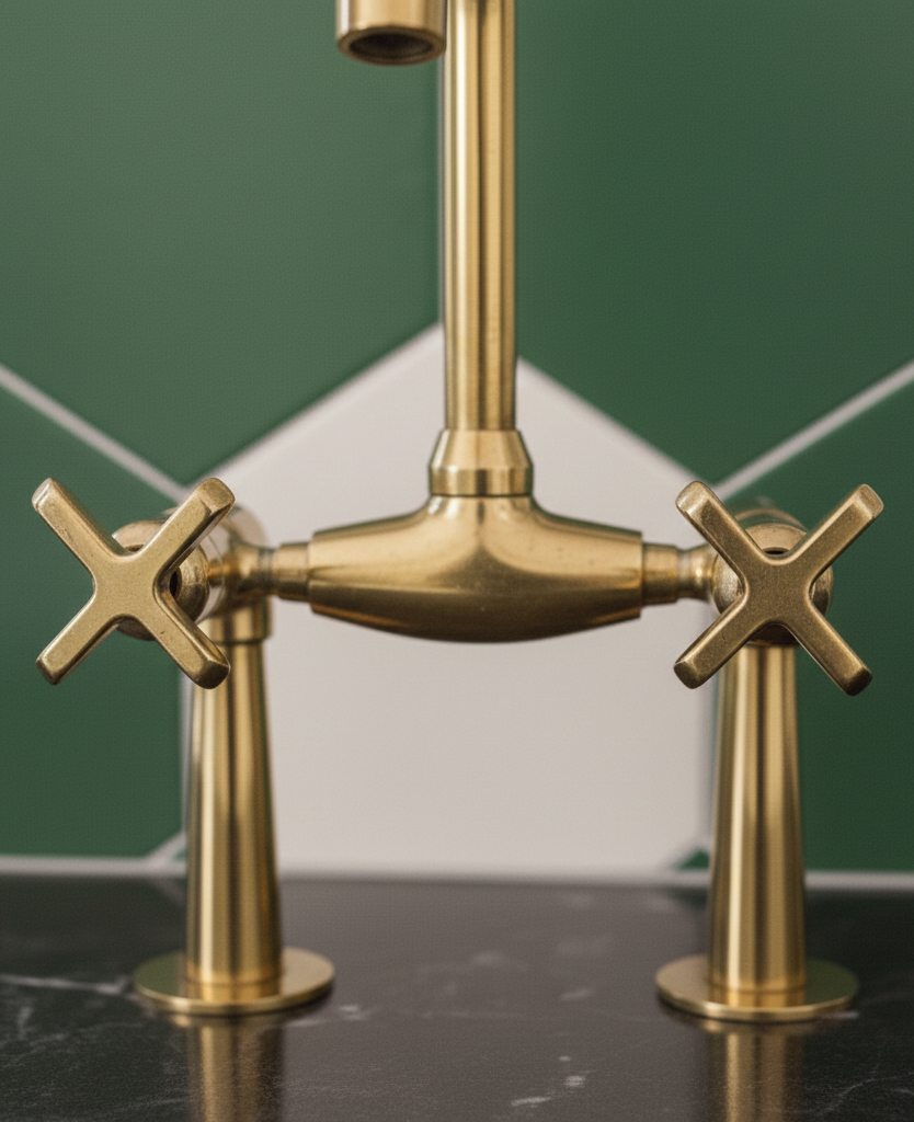 The Medina Curve: Hand-Forged Bridge Faucet – Artisan Brass Series with Curved Architectural Legs