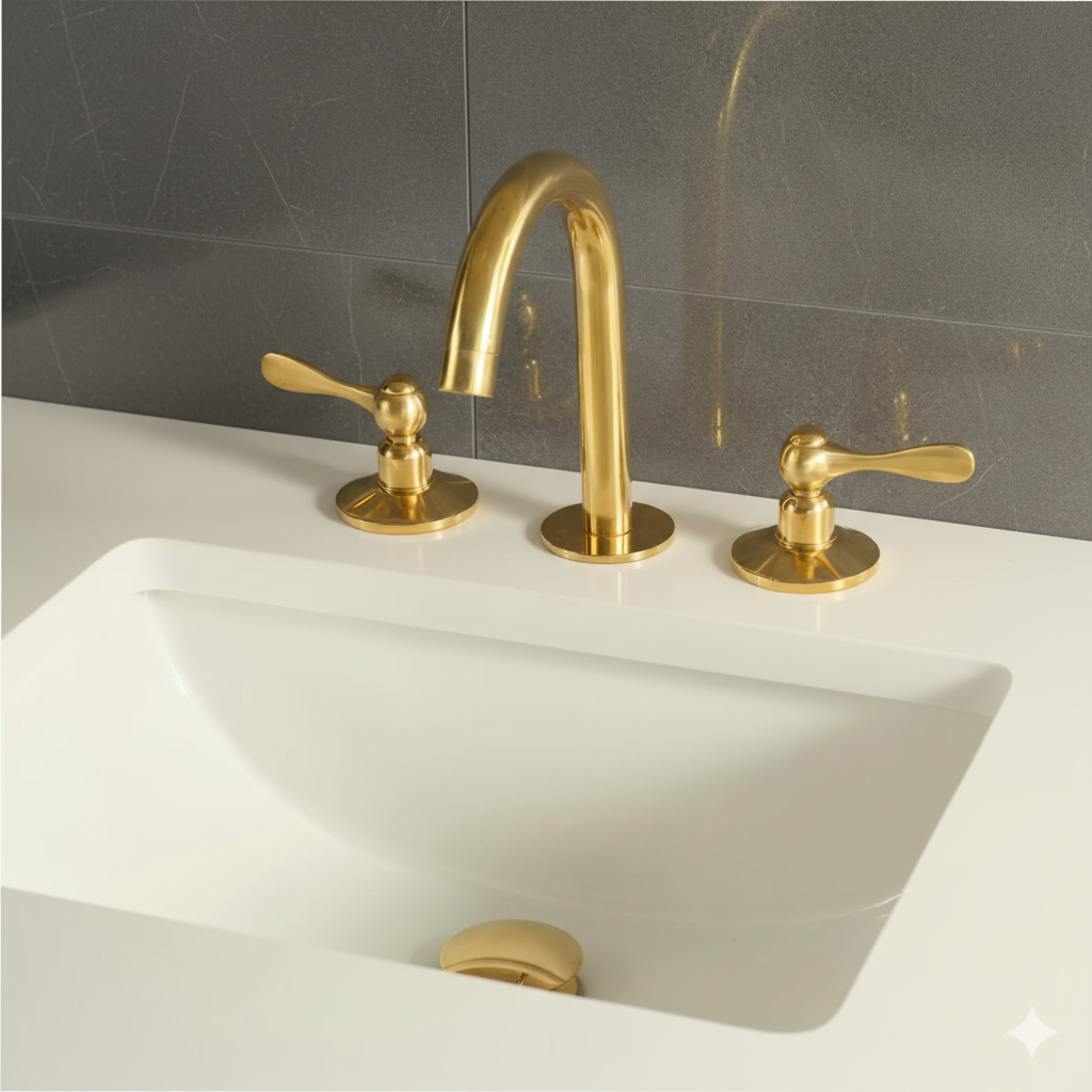 Handcrafted Unlacquered Brass Widespread Faucet – Custom Artisan Sink Tap with Bespoke Handle Options