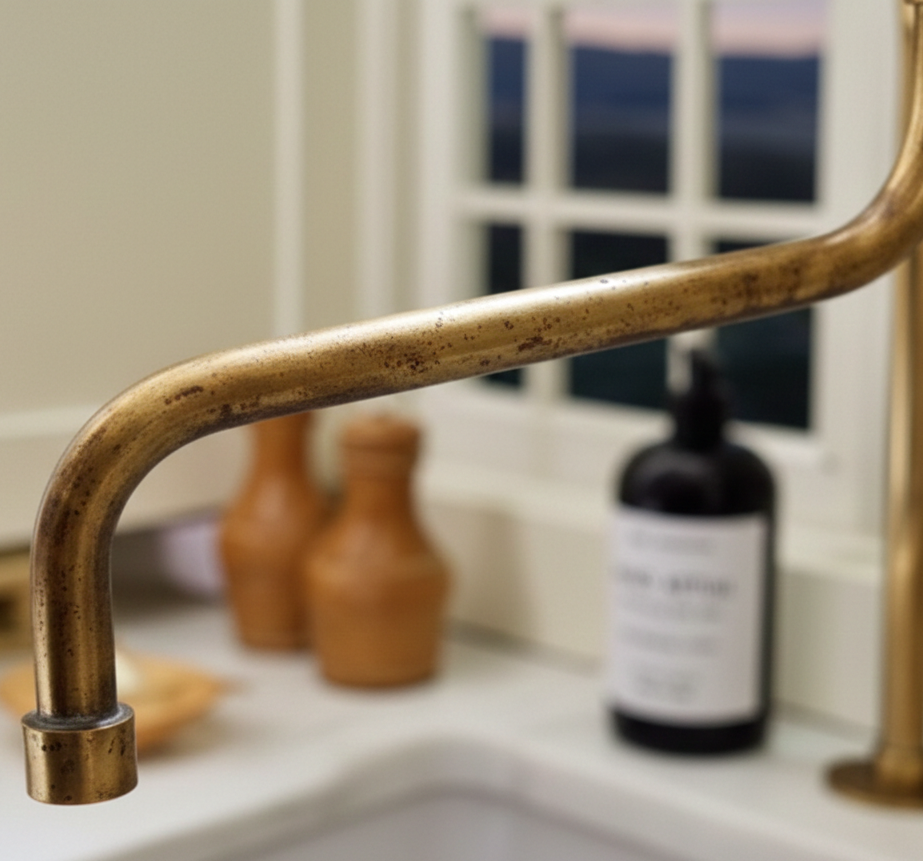 Hand-Forged Unlacquered Brass Kitchen Faucet with Sprayer | TheMedinaBrass