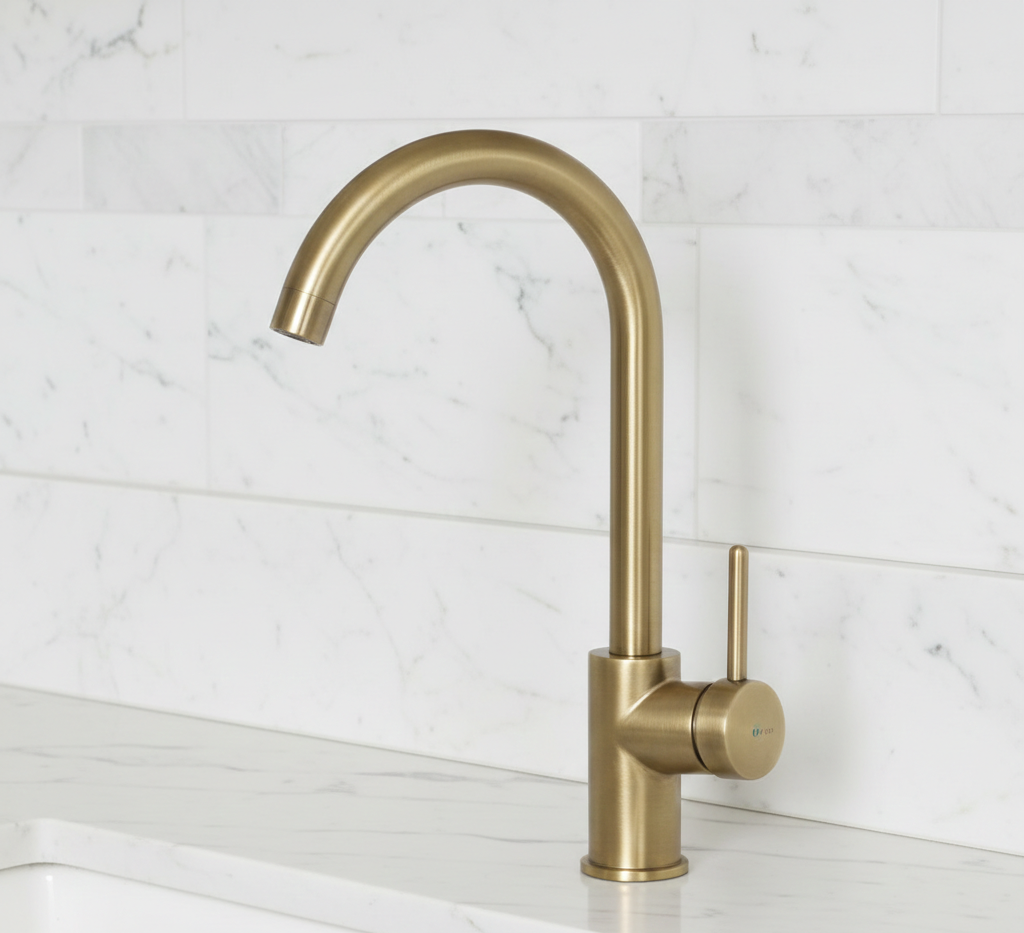 The Medina Arch: Hand-Forged Brushed Brass Gooseneck Faucet – Artisan Series in Living Aged Bronze