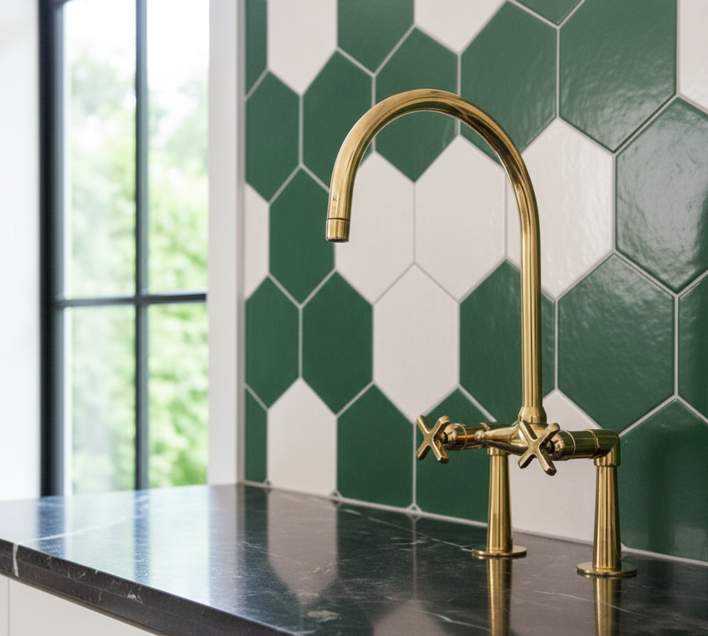 The Medina Curve: Hand-Forged Bridge Faucet – Artisan Brass Series with Curved Architectural Legs