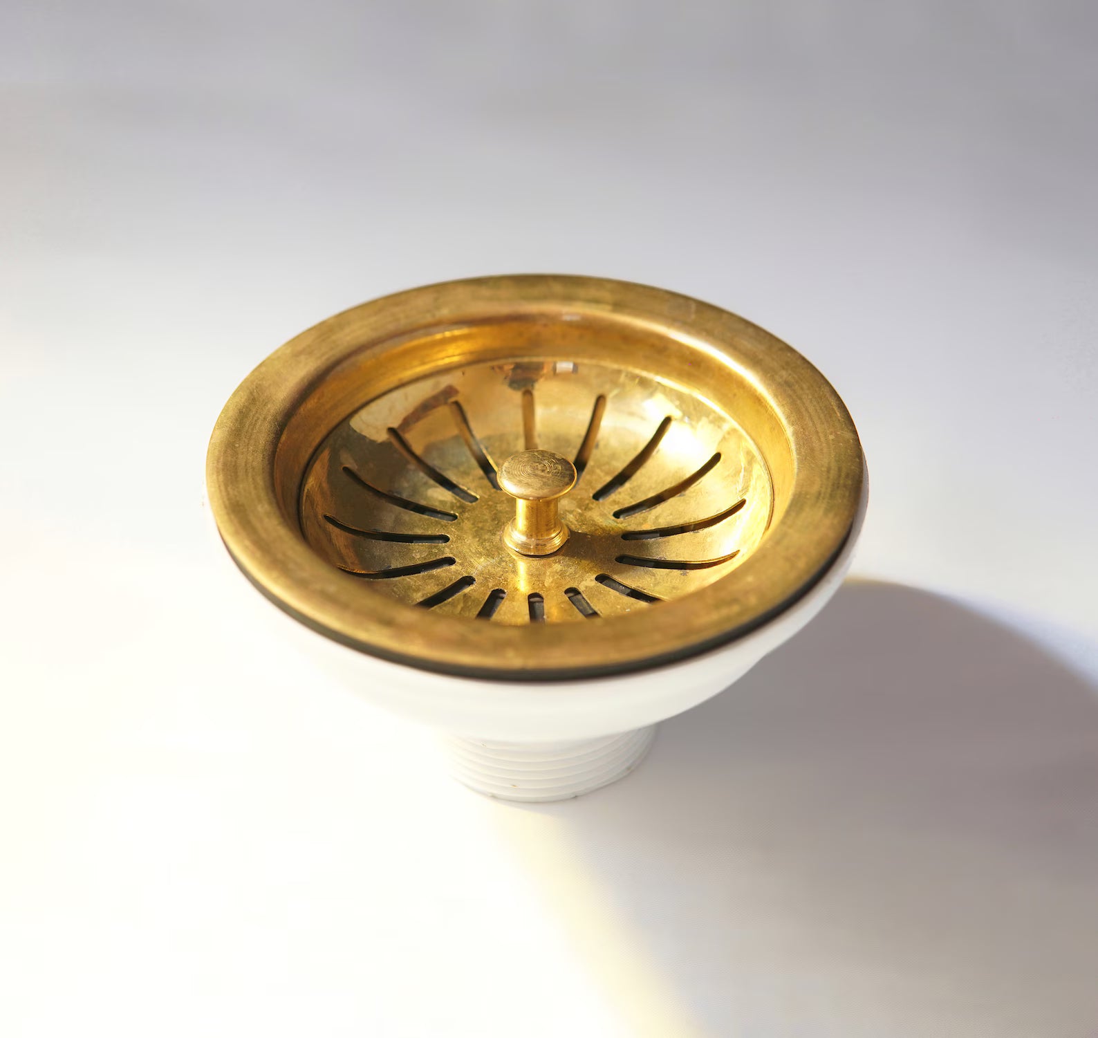 The Medina Artisan Sink Strainer – Hand-Finished Unlacquered Brass Drain Assembly with Removable Debris Basket