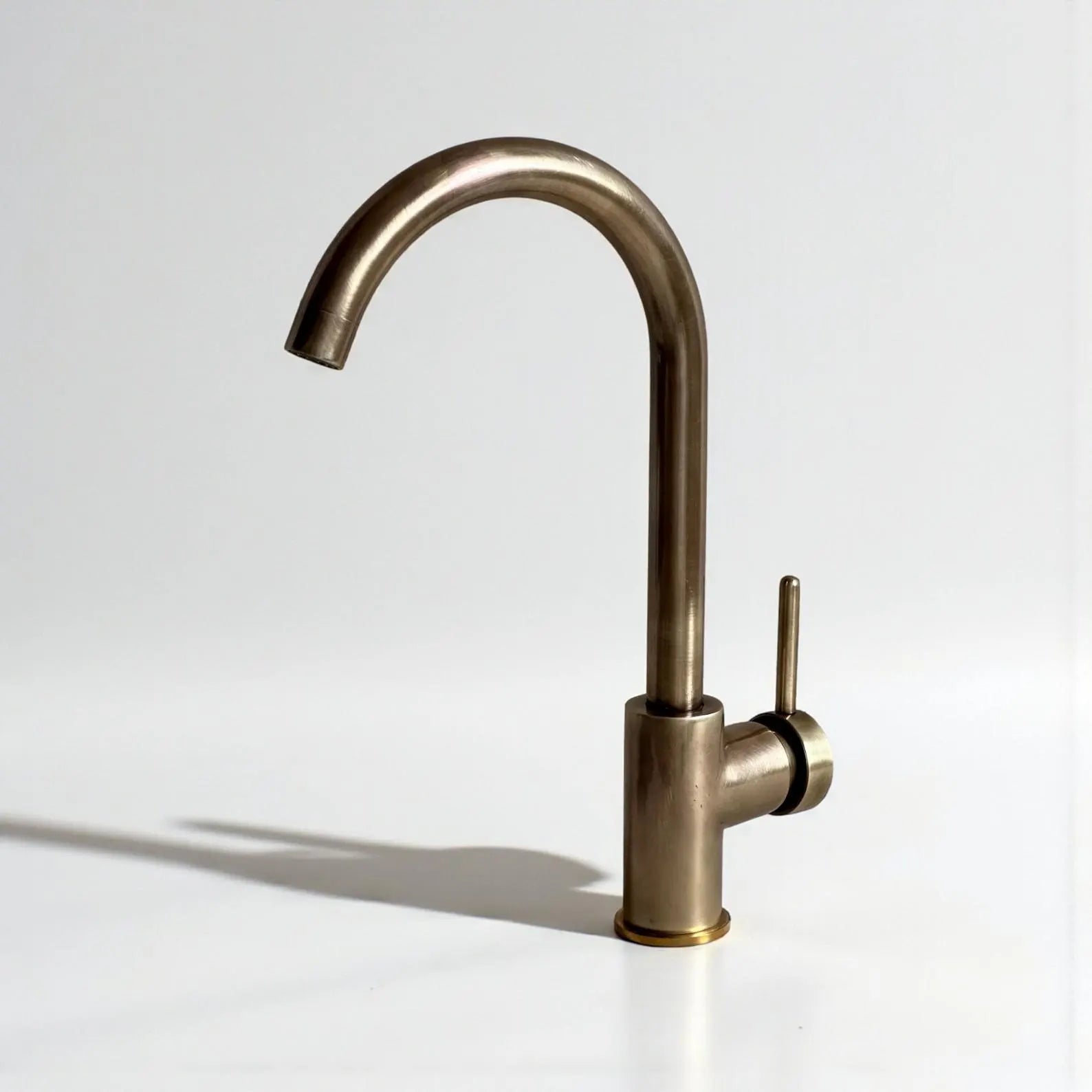 The Medina Arch: Hand-Forged Brushed Brass Gooseneck Faucet – Artisan Series in Living Aged Bronze