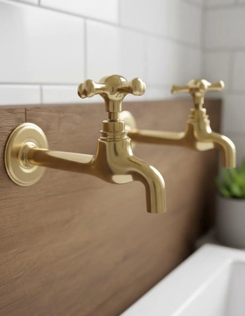 Vintage Style Unlacquered Brass Plain End Wall-Mount Faucet