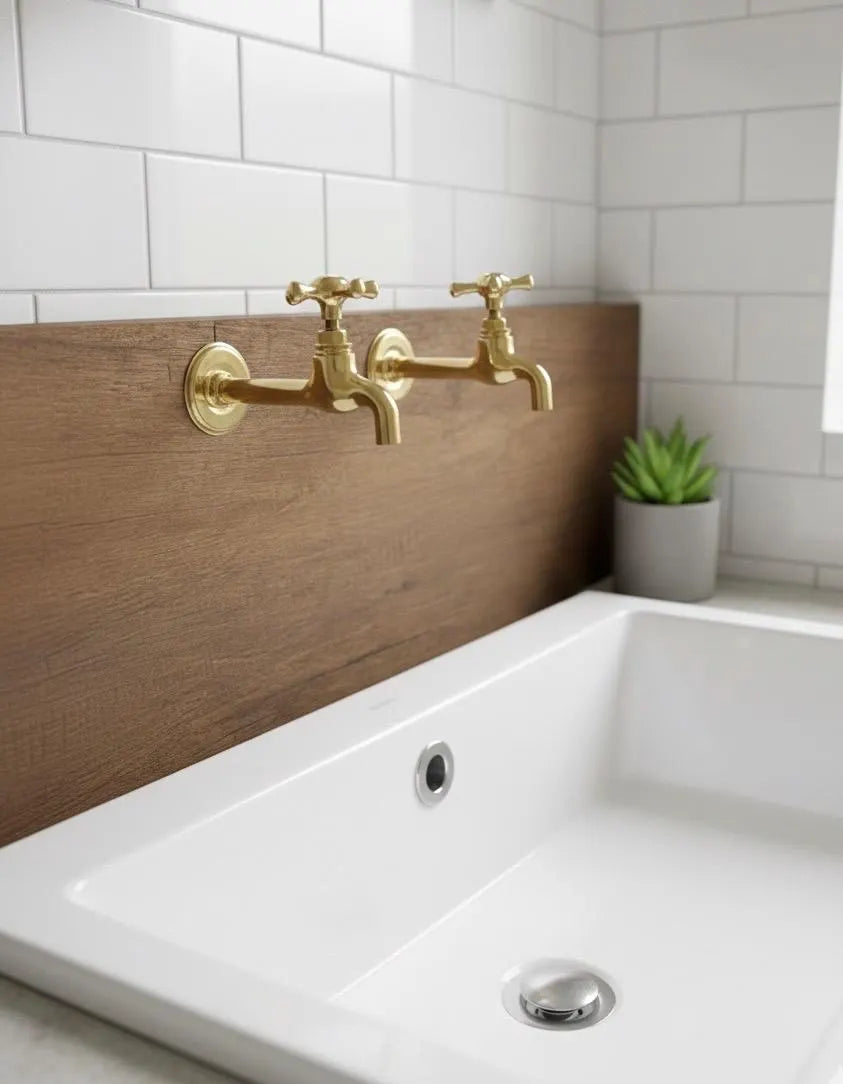 Vintage Style Unlacquered Brass Plain End Wall-Mount Faucet
