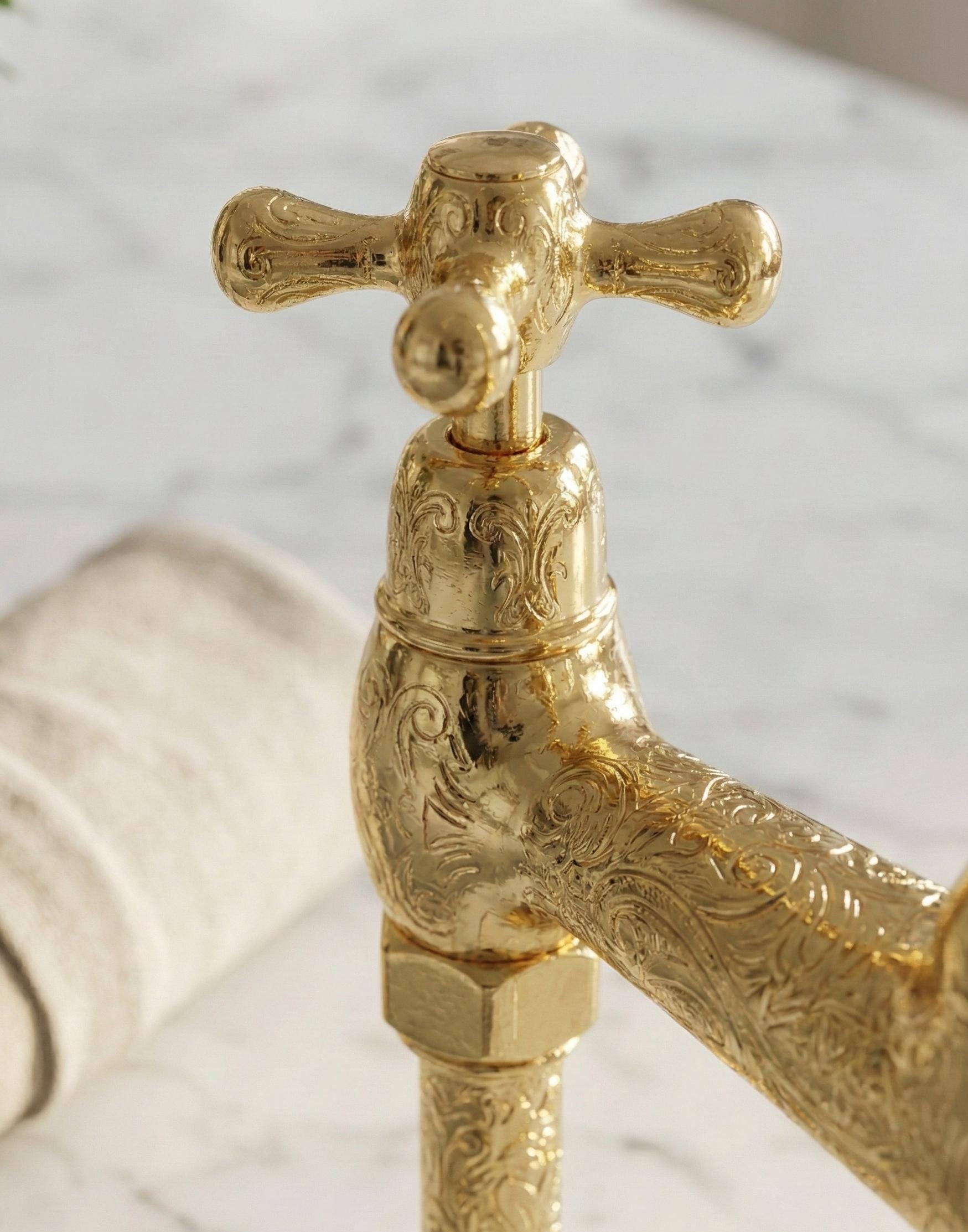 Solid Gold Kitchen Tap with Sprayer - US Plumbing Compatible (Adapters Included)