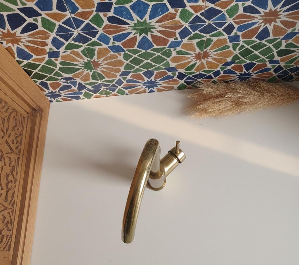 Bespoke Unlacquered Brass Faucet: Artisan-Signed Fes Heritage Suite