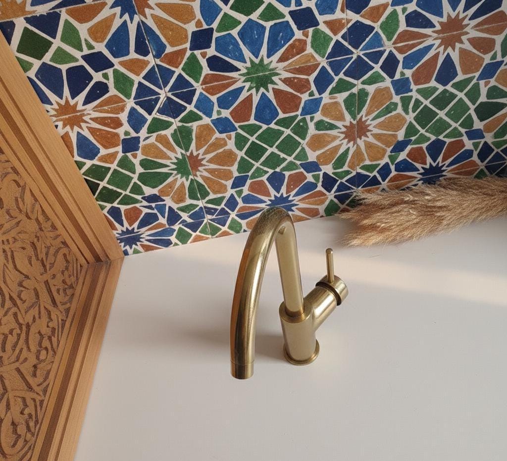 Bespoke Unlacquered Brass Faucet: Artisan-Signed Fes Heritage Suite