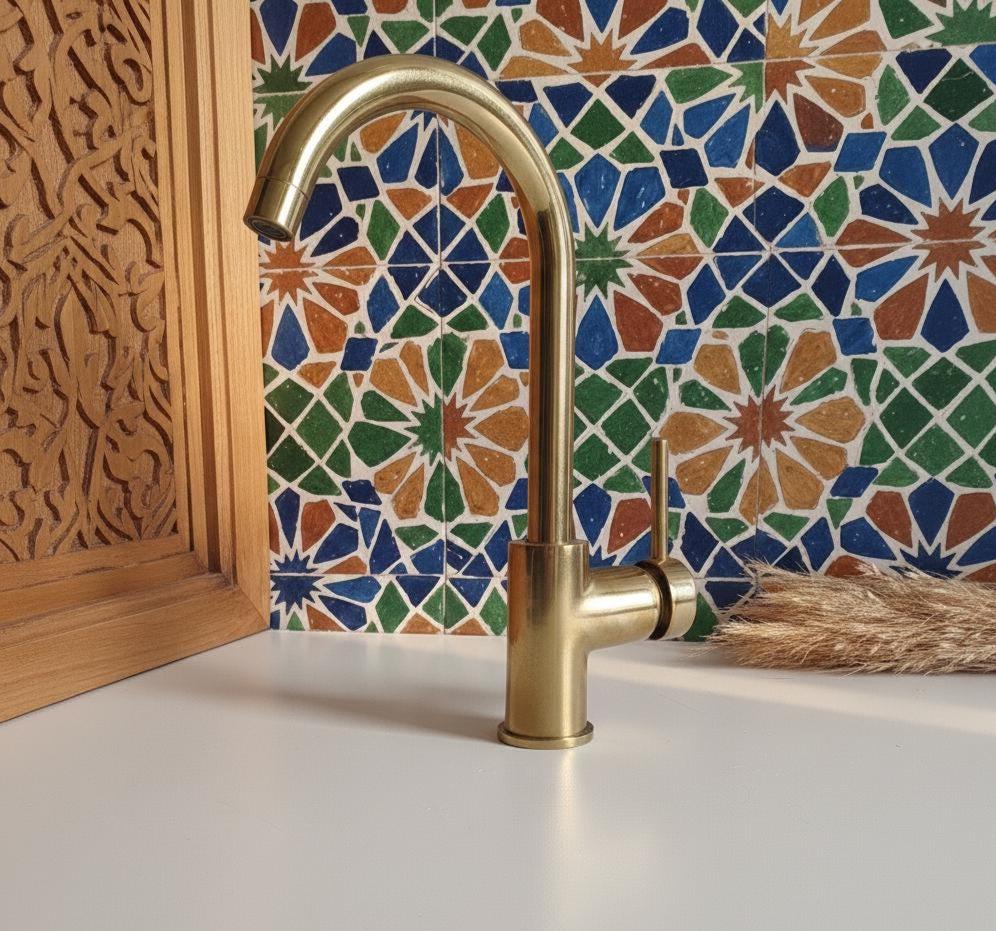 Bespoke Unlacquered Brass Faucet: Artisan-Signed Fes Heritage Suite