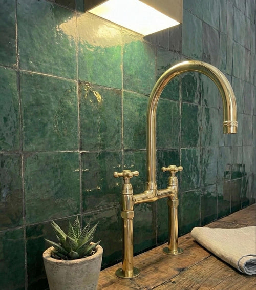 Bespoke Unlacquered Brass Bridge Faucet: The Timeless Culinary Suite